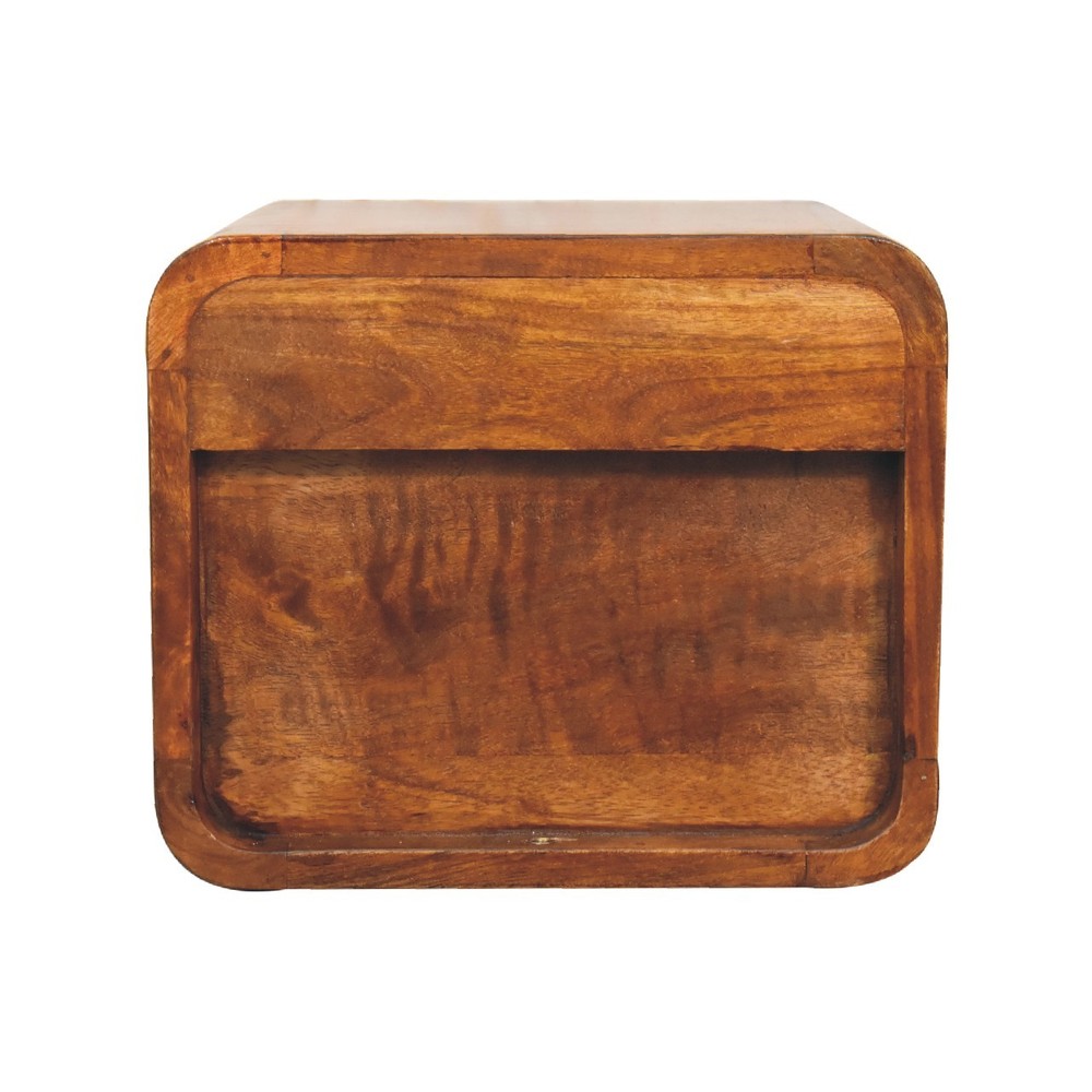 Solid Wood Floating Mini Nightstand, 2-Drawers, Chestnut, Brown