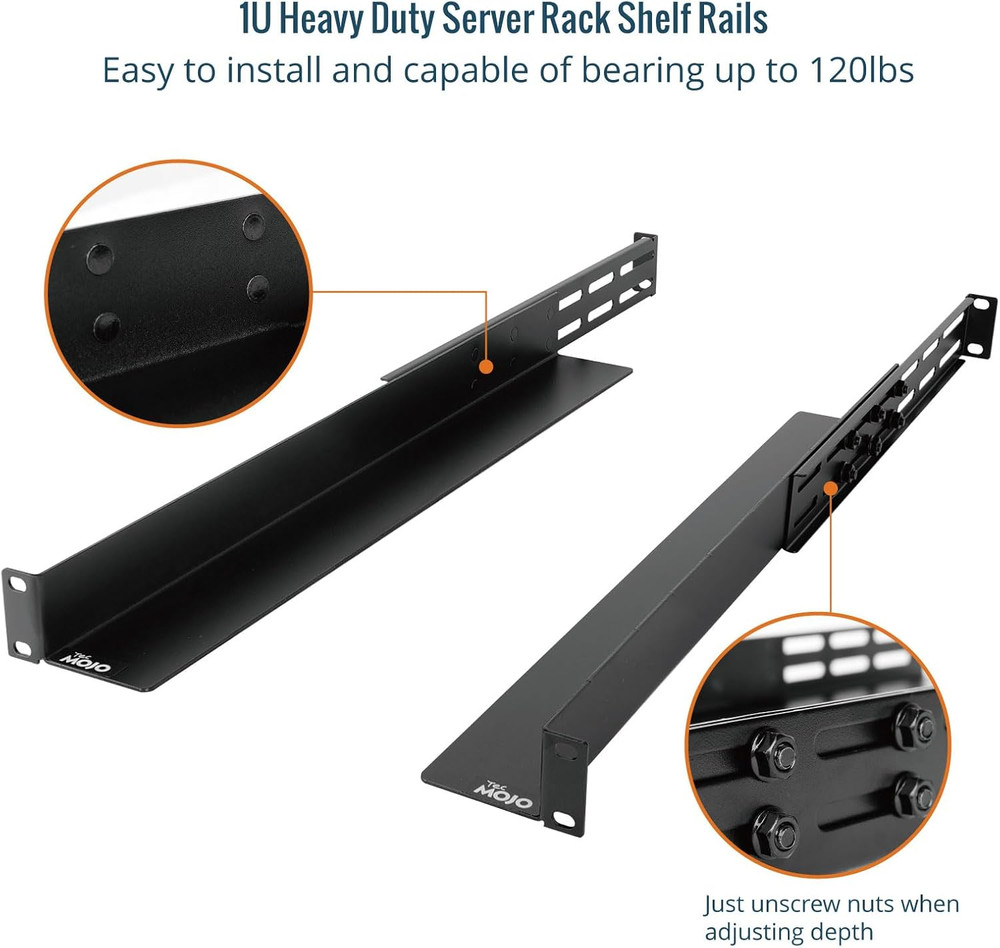 2 Pack 1U Universal Rack Mount Rails4-Post Server Rack Shelf Rail