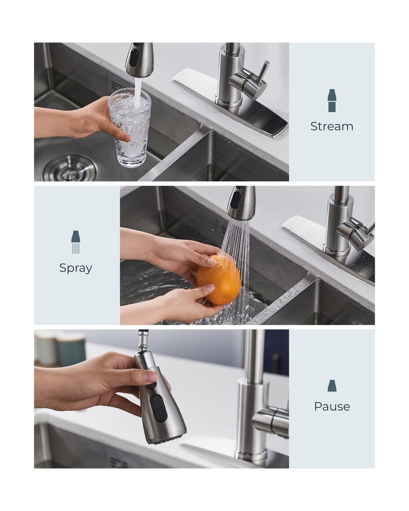 FORIOUS Kitchen Faucets with Pull Down Sprayer, Brushed Nickel, High Arc Sing...