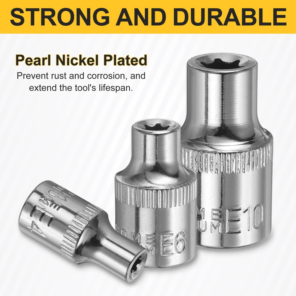 2pcs E-Torx Socket 1/2" Drive E12 External Torx Deep Socket 1.5" Star Sockets