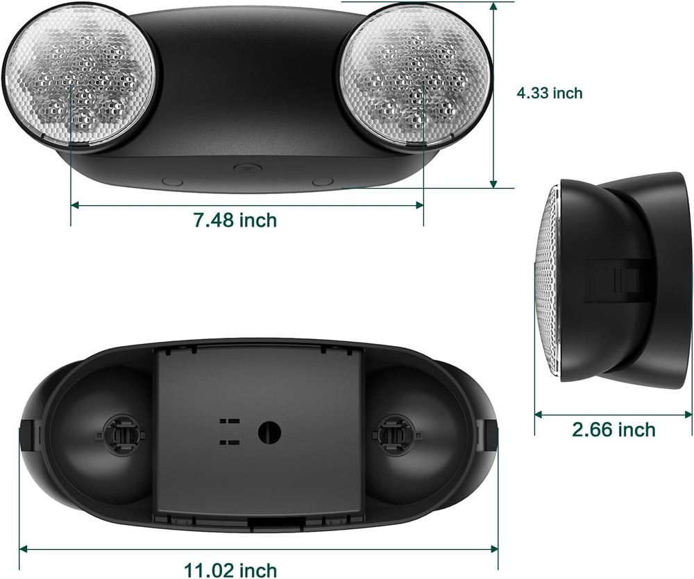 EXITLUX Black Emergency Lights with Battery Backup Two Adjustable Bug Eye Sign