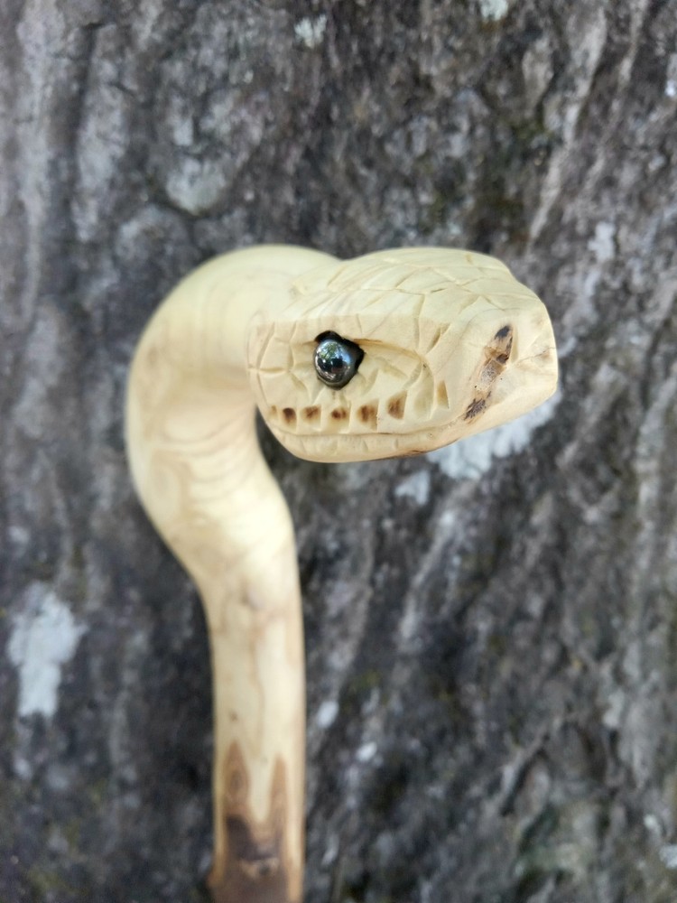 Handmade Unique Viper Snake Walking Cane Solid One Piece Stick