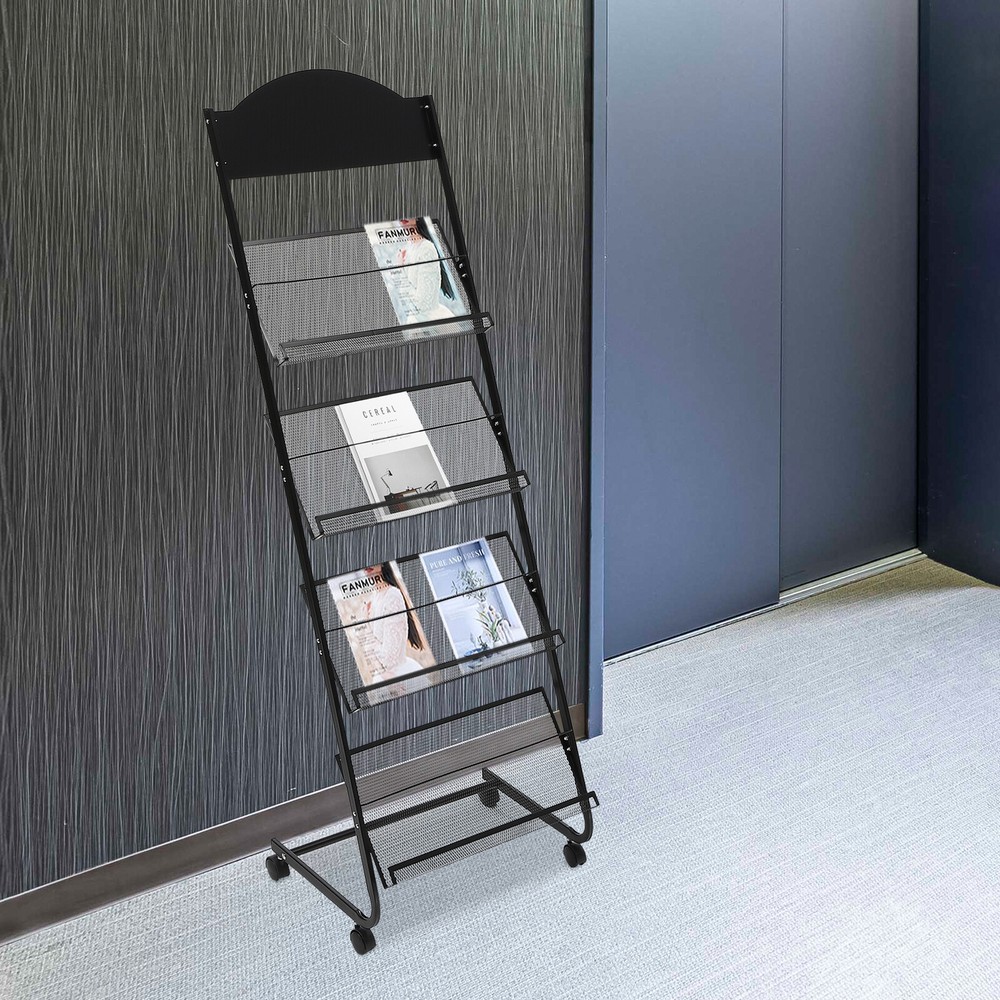 4-Layer Floor Standing Magazine Rack Suitable for Display Brochures or Documents