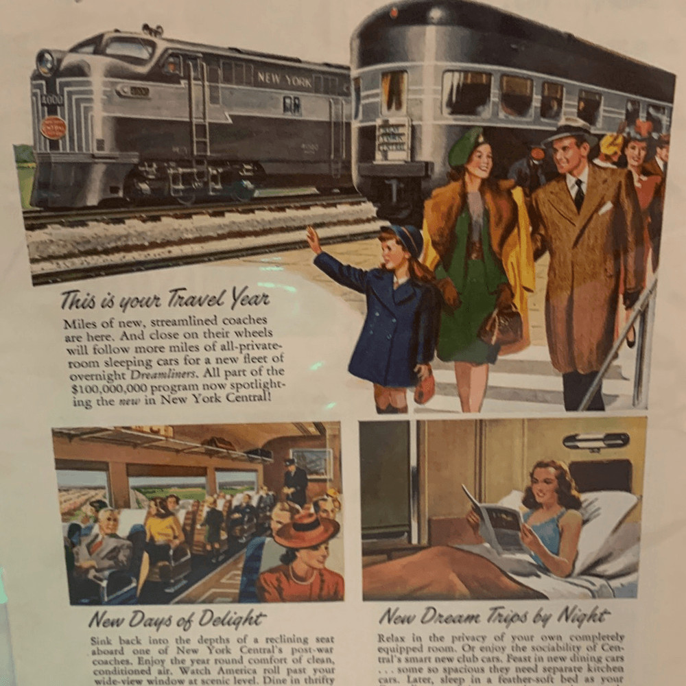 Vintage 1947 New York Central System Streamliners Dreamliners Ad Advertisement