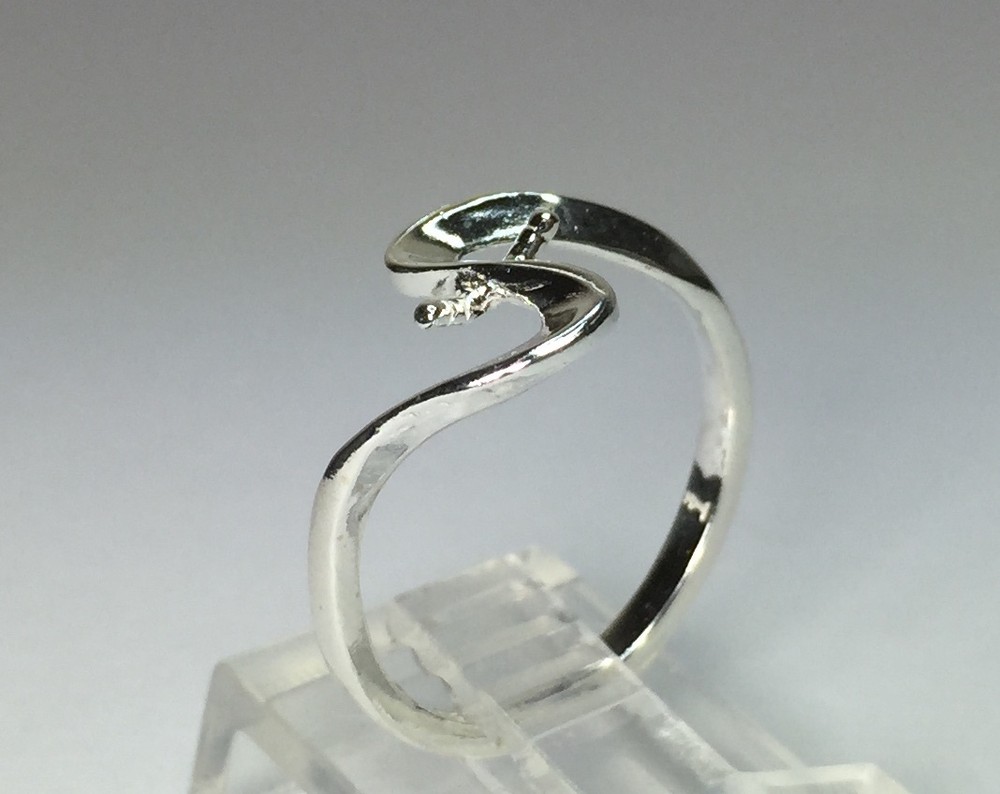 Sterling Silver Ring Setting For (2) 4-6mm Half-Drilled Pearls Size 7