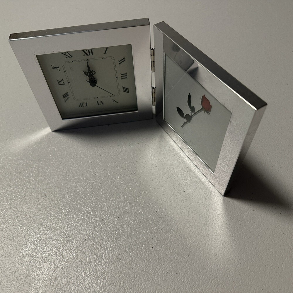 Mirrored Hinged Table Mantel Clock Photo Frame Working No Battery