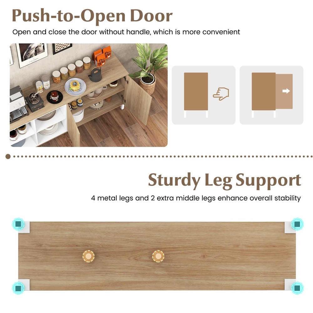 Buffet Cabinet with Storage, Kitchen Sideboard with 4 Compartments