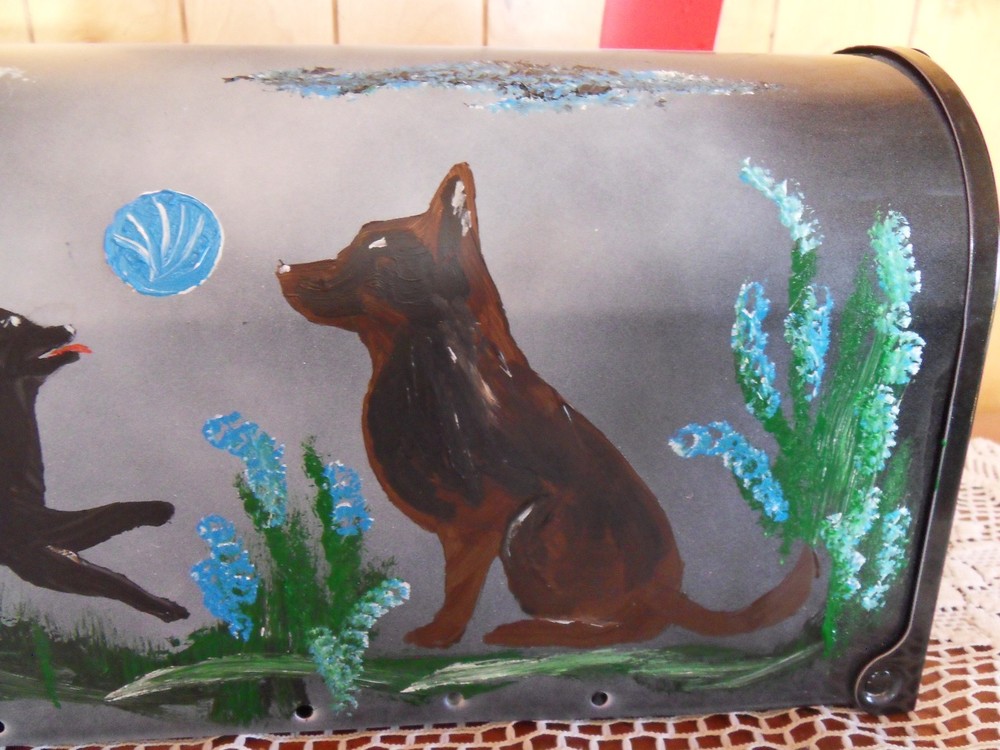 dogs hand painted Mailbox USPS standard size