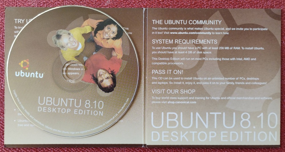Ubuntu 8.10 Desktop Edition operating system on CD