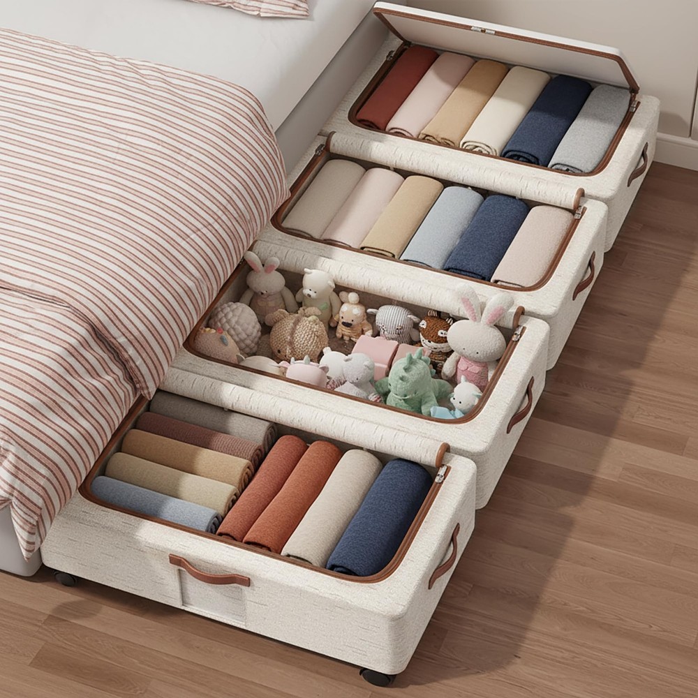 Under Bed Storage Organizer with Wheels - 2 Pack Large Foldable Underbed Draw...