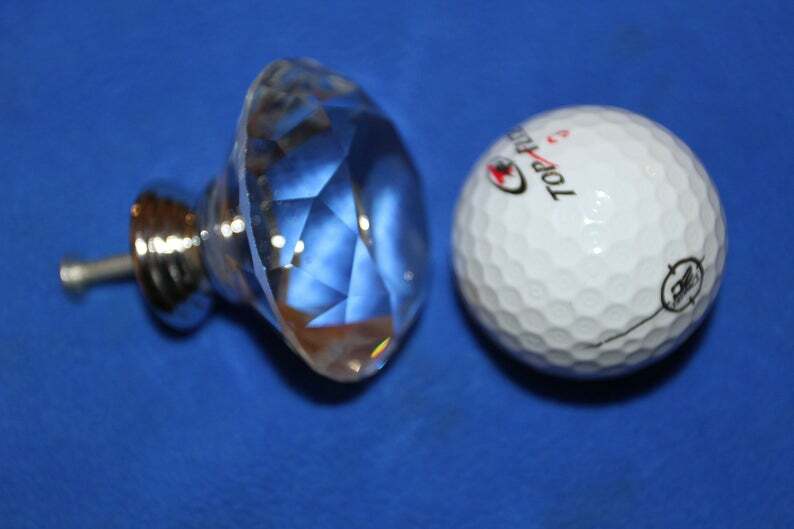 (4) 4 Large Crystal Look Glass Knob Pulls Diamond Cut Solid, 2" dia., HW-DL2