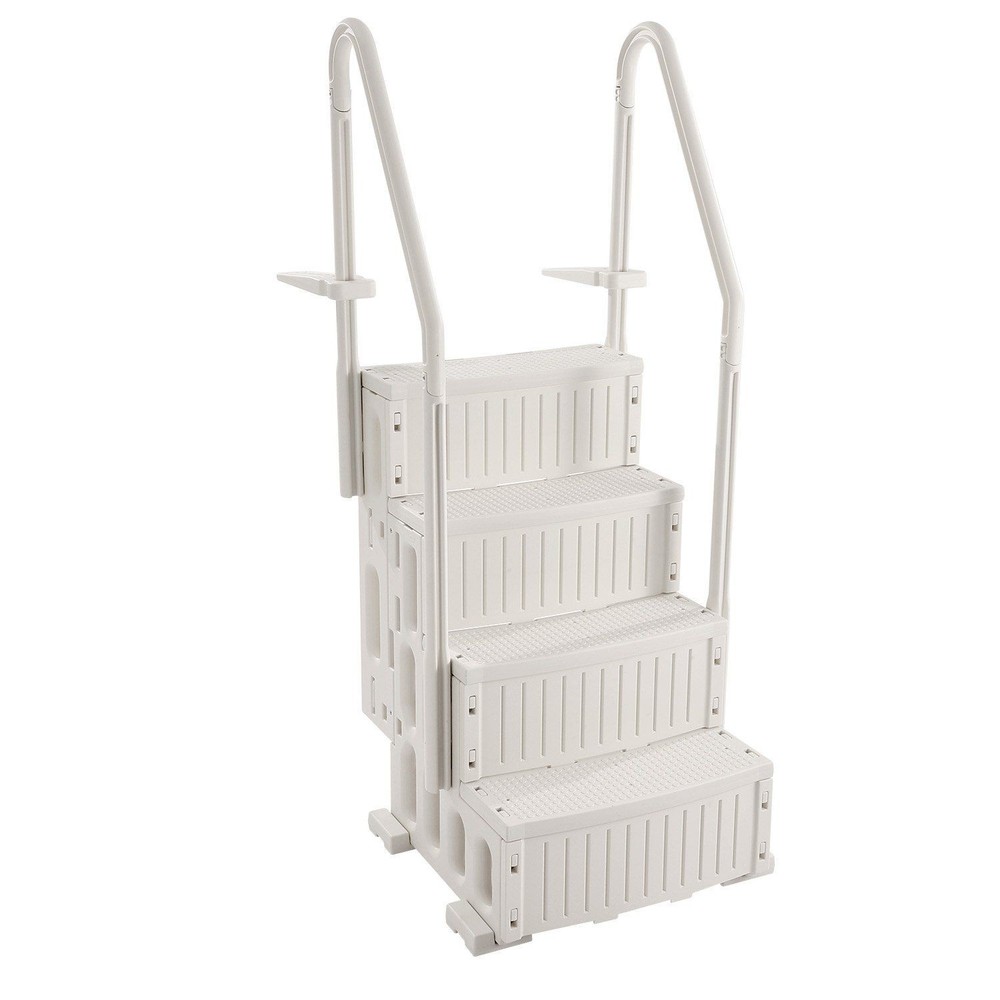 Rounded Grip 4-Step Pool Steps 400lb Max 48-54in Double Handrail