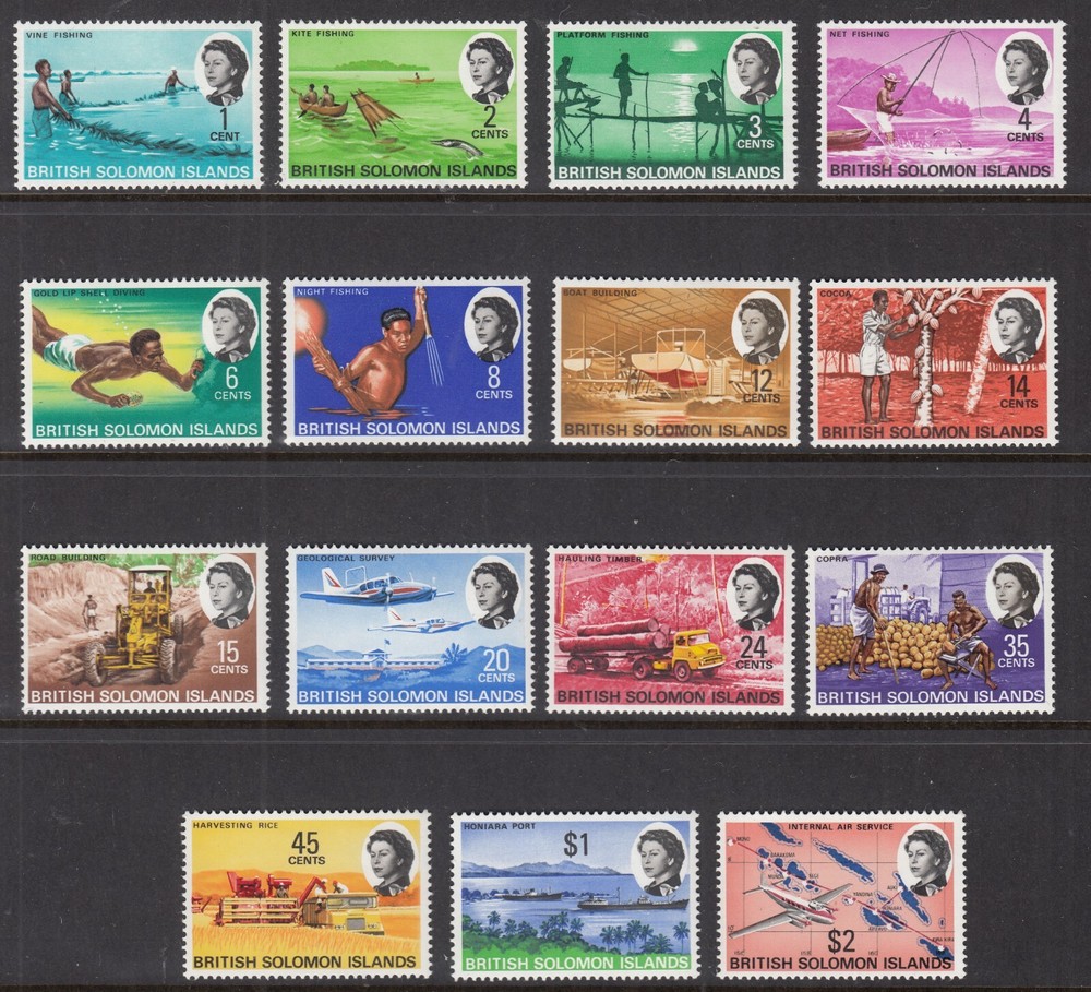 British Solomon Islands: QE2 Normal and Glazed, UMM Sets