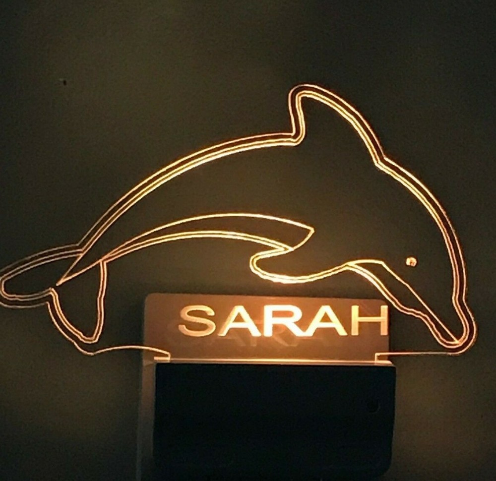 Dolphin Night Light Personalized LED Plug In Multi Color and Dusk to Dawn Sensor