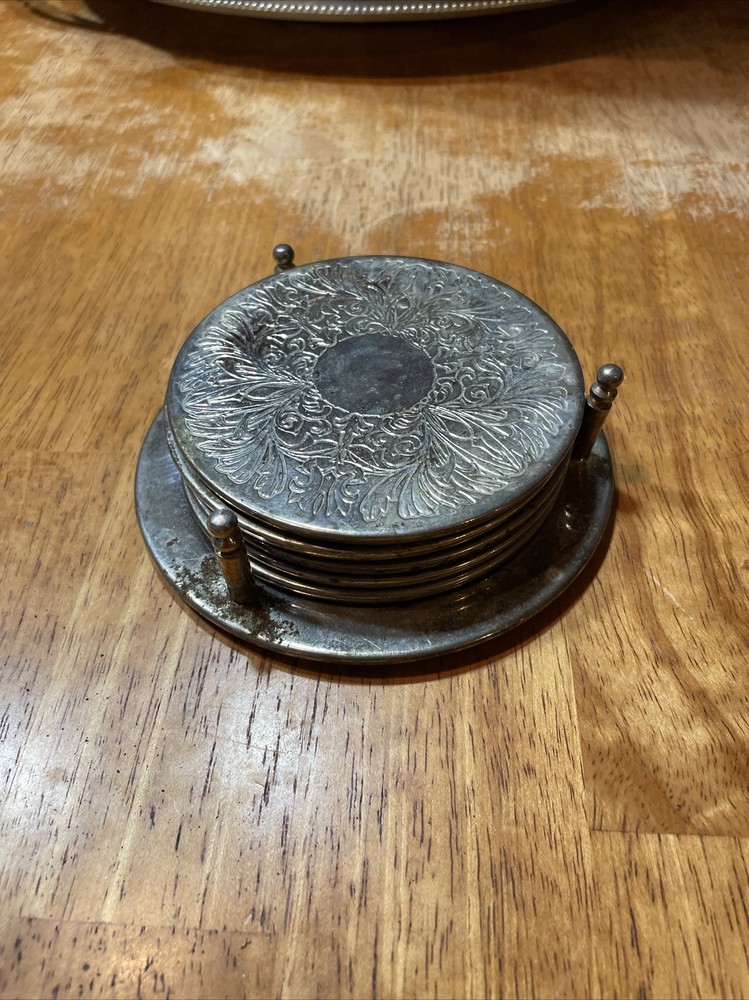 Metal Coaster Set. Maybe Be Silver plated. Not Marked