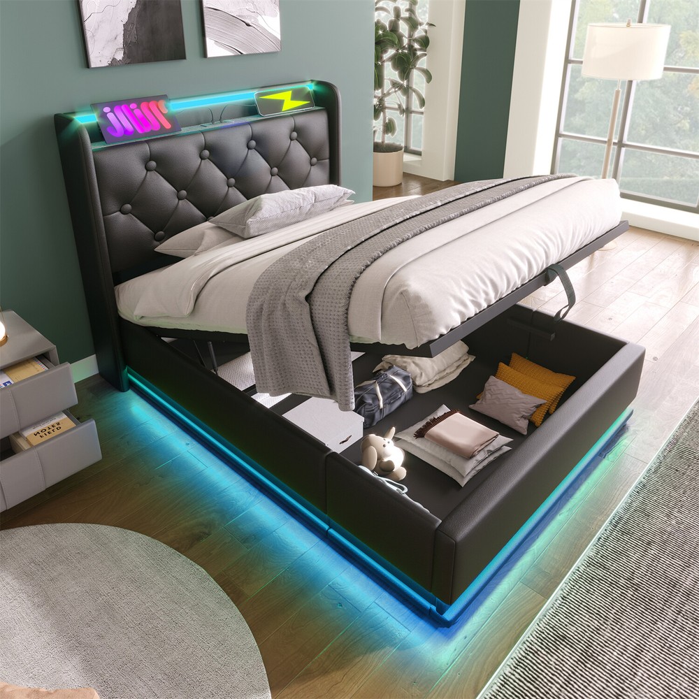 Twin/Full/Queen/King Size Upholstered Platform Bed w/ Hydraulic Storage System
