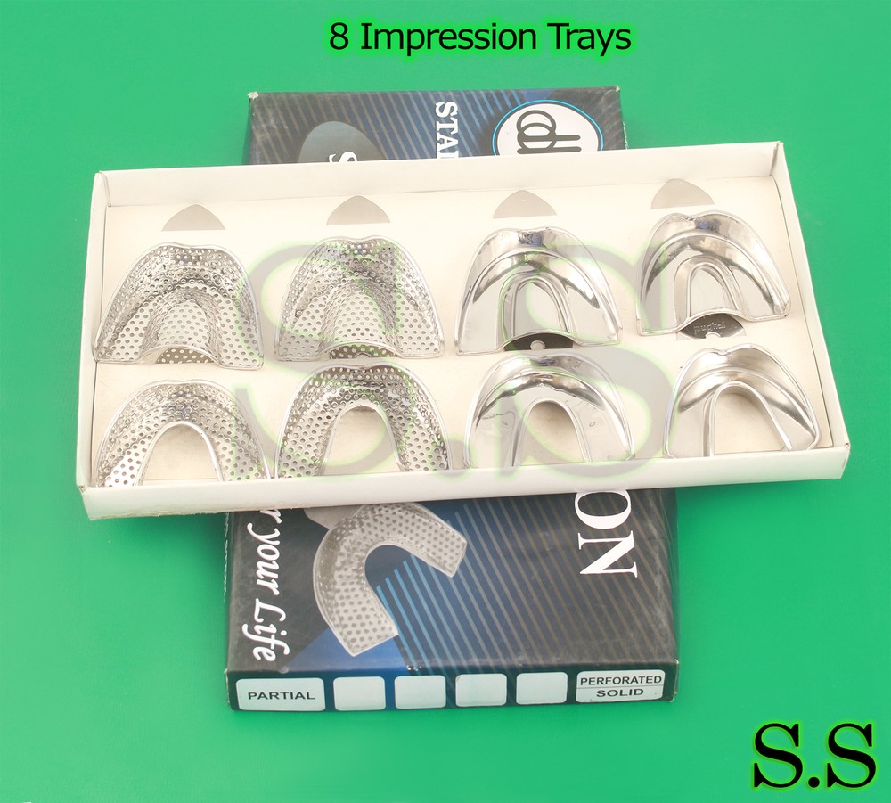 8 Impression Trays Solid PERFORATED Dental Instruments