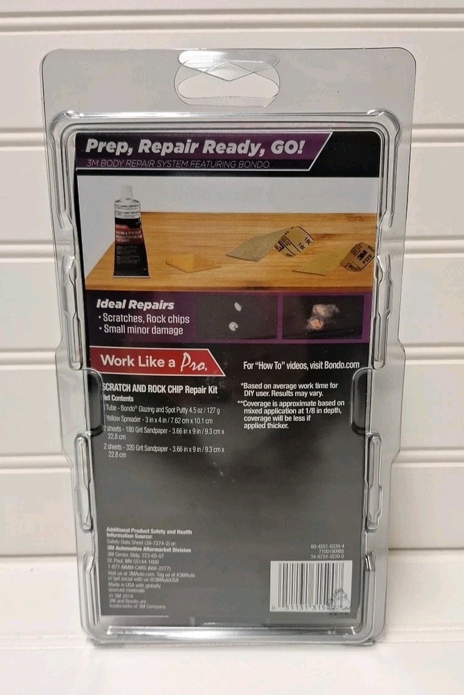 3M Bondo Scratch & Rock Chip Repair Kit - Paintable - Permanent - Non-Shrinking