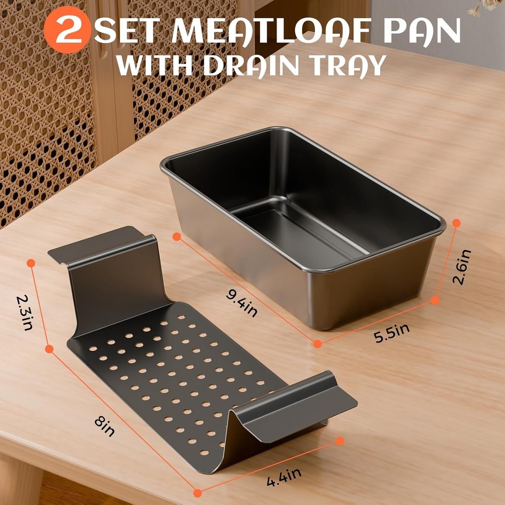 Baking Bread Meatloaf Pan Nonstick with Drip Tray 2 Pack