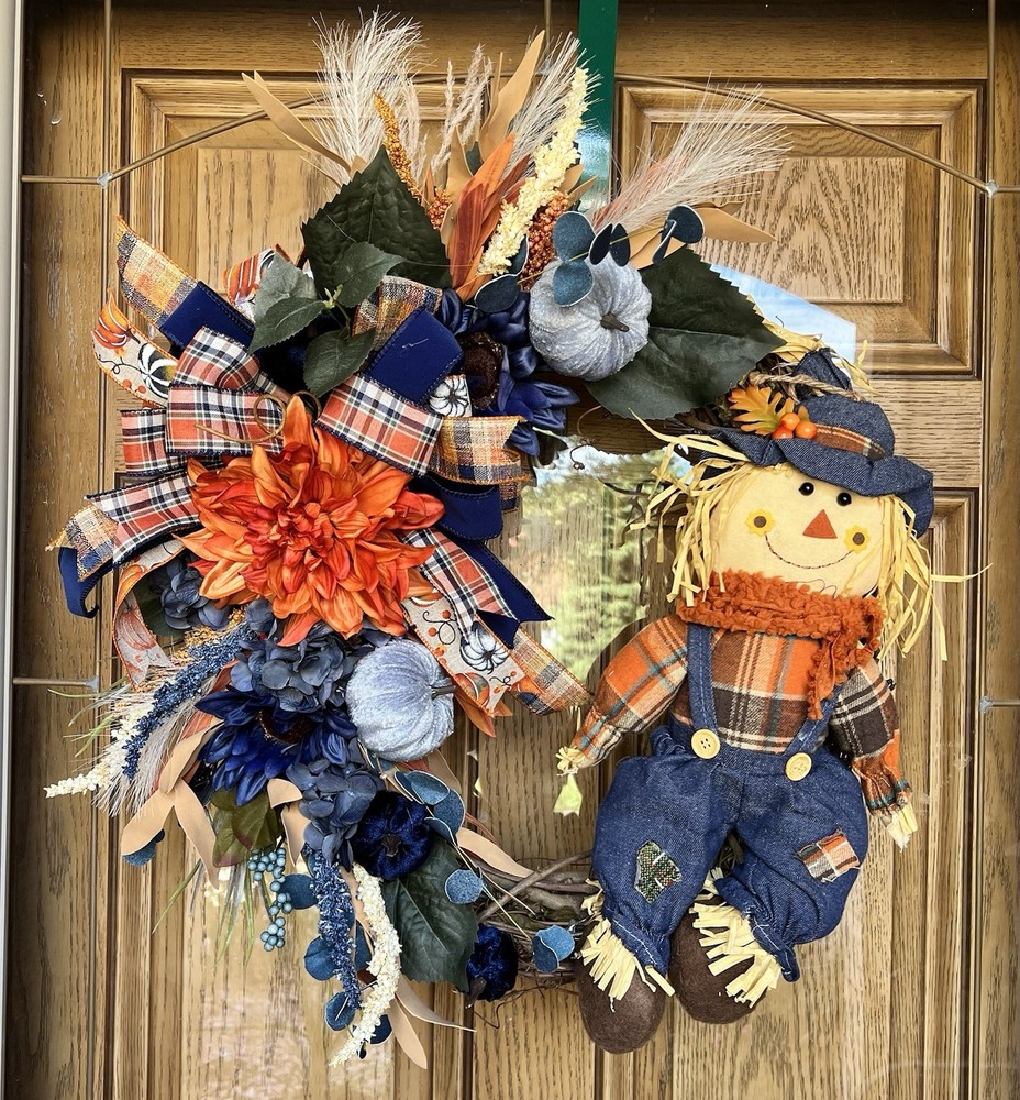Handmade Scarecrow Fall Grapevine Wreath