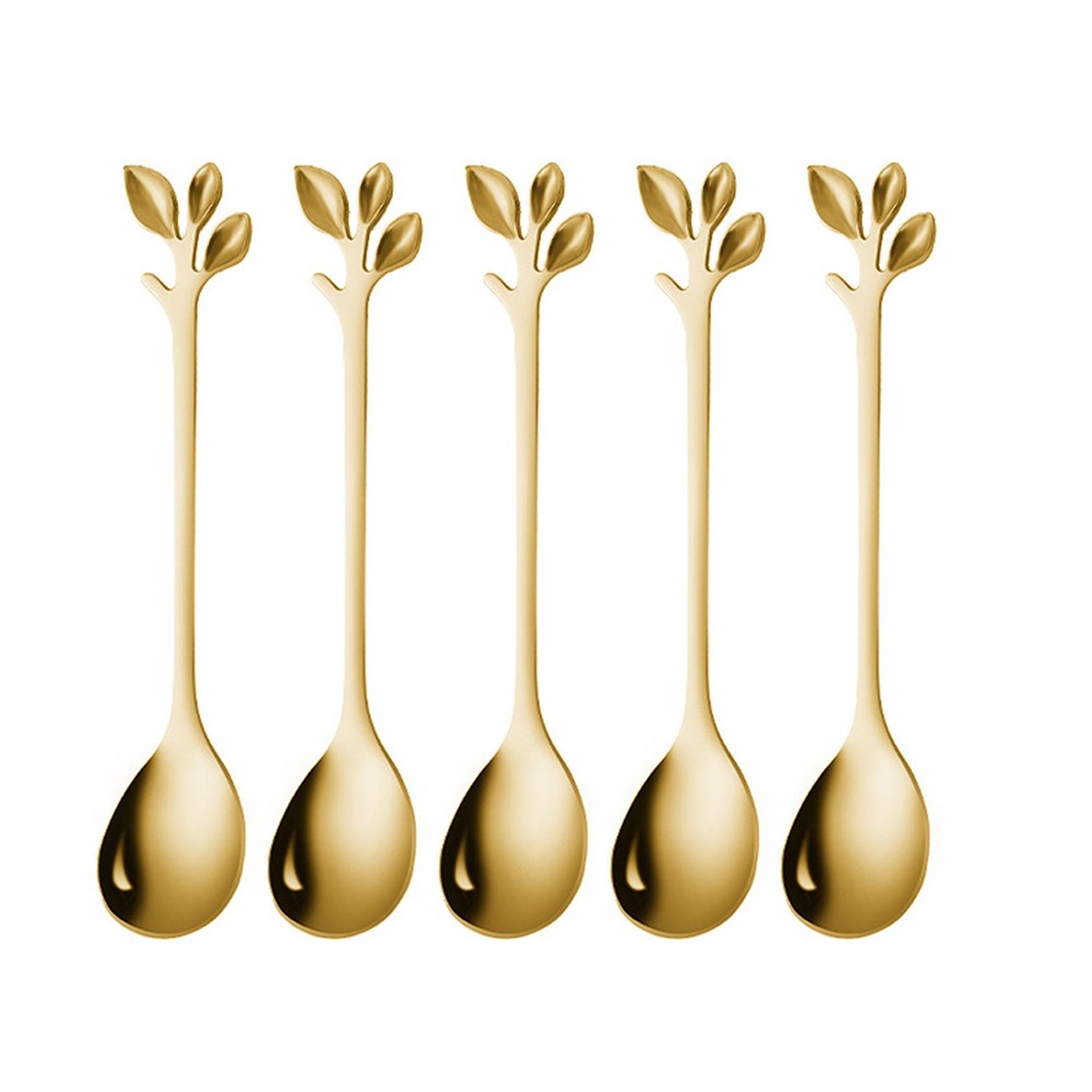 5pcs Stainless Steel Spoon Branches Leaf Spoon Kitchen Tableware Cooking Gift d