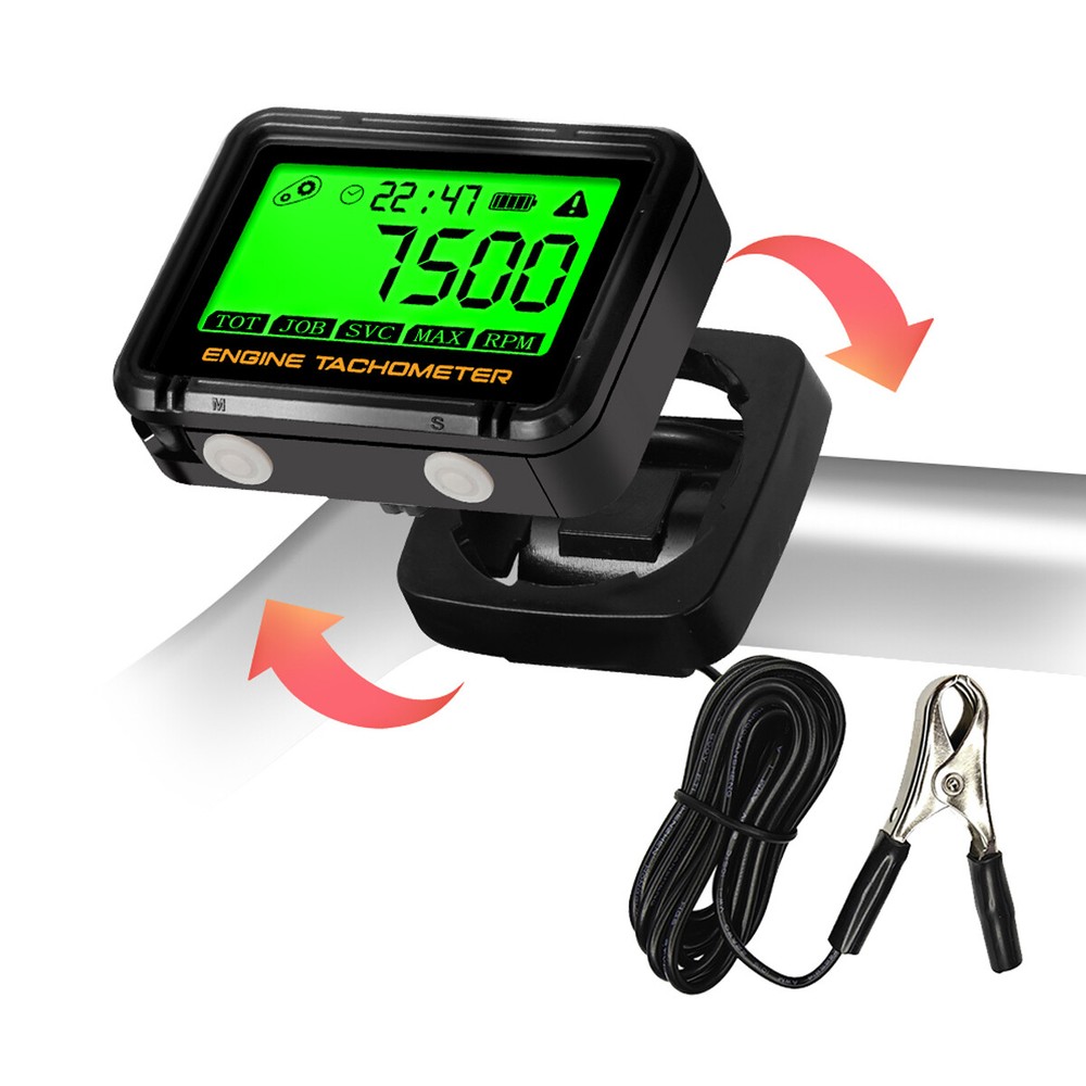 For Motorcycle Car Boat LCD Digital Engine Hour Meter Inductive Tachometer Gauge