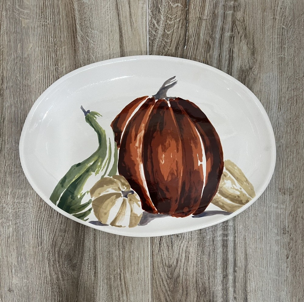 Threshold Stoneware Oval Pumpkins Platter 14”x 10” Halloween Thanksgiving Fall