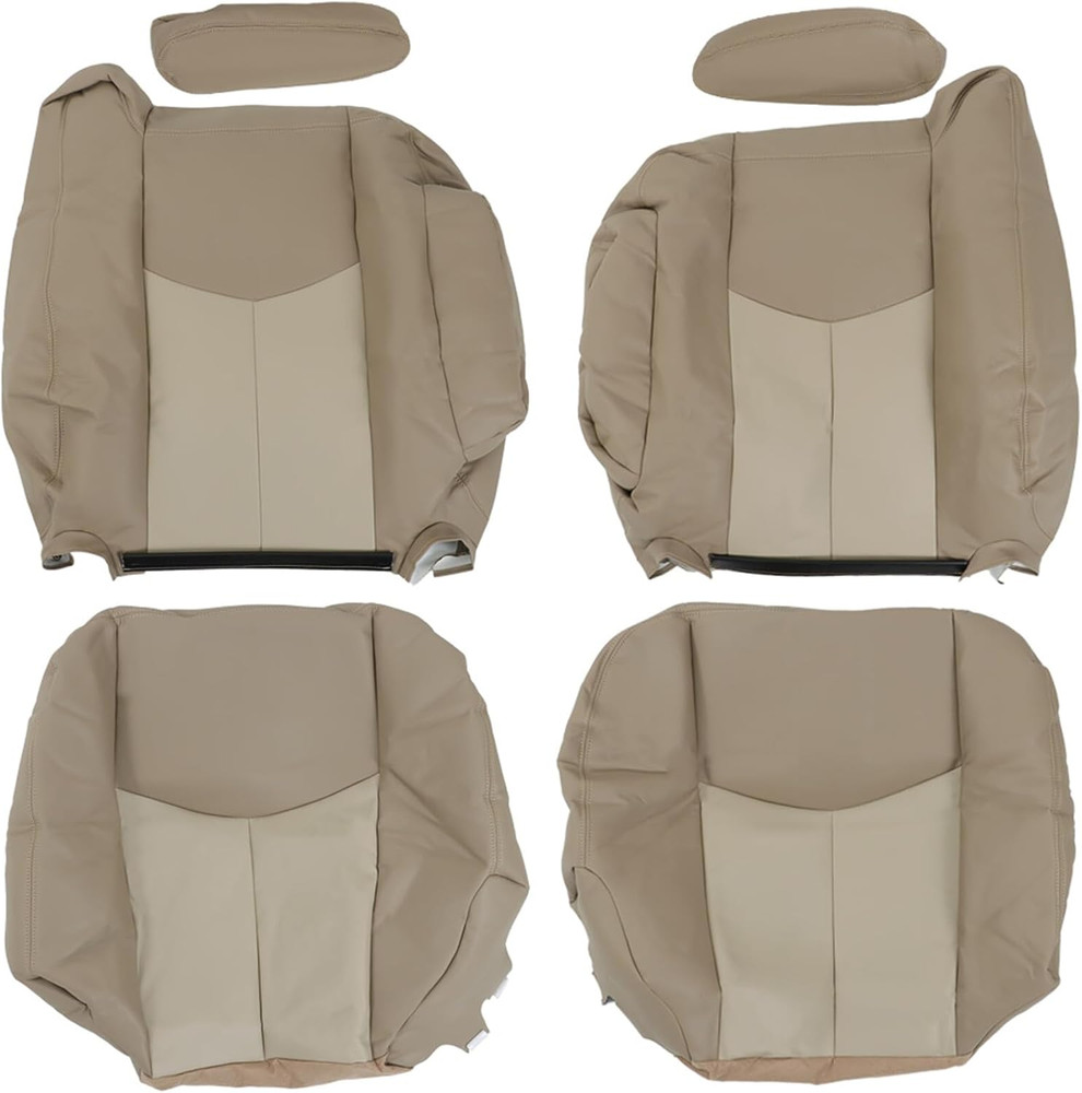 Front Driver and Passenger Side Medium Tan and Tan Artificial Leather Seat Cover