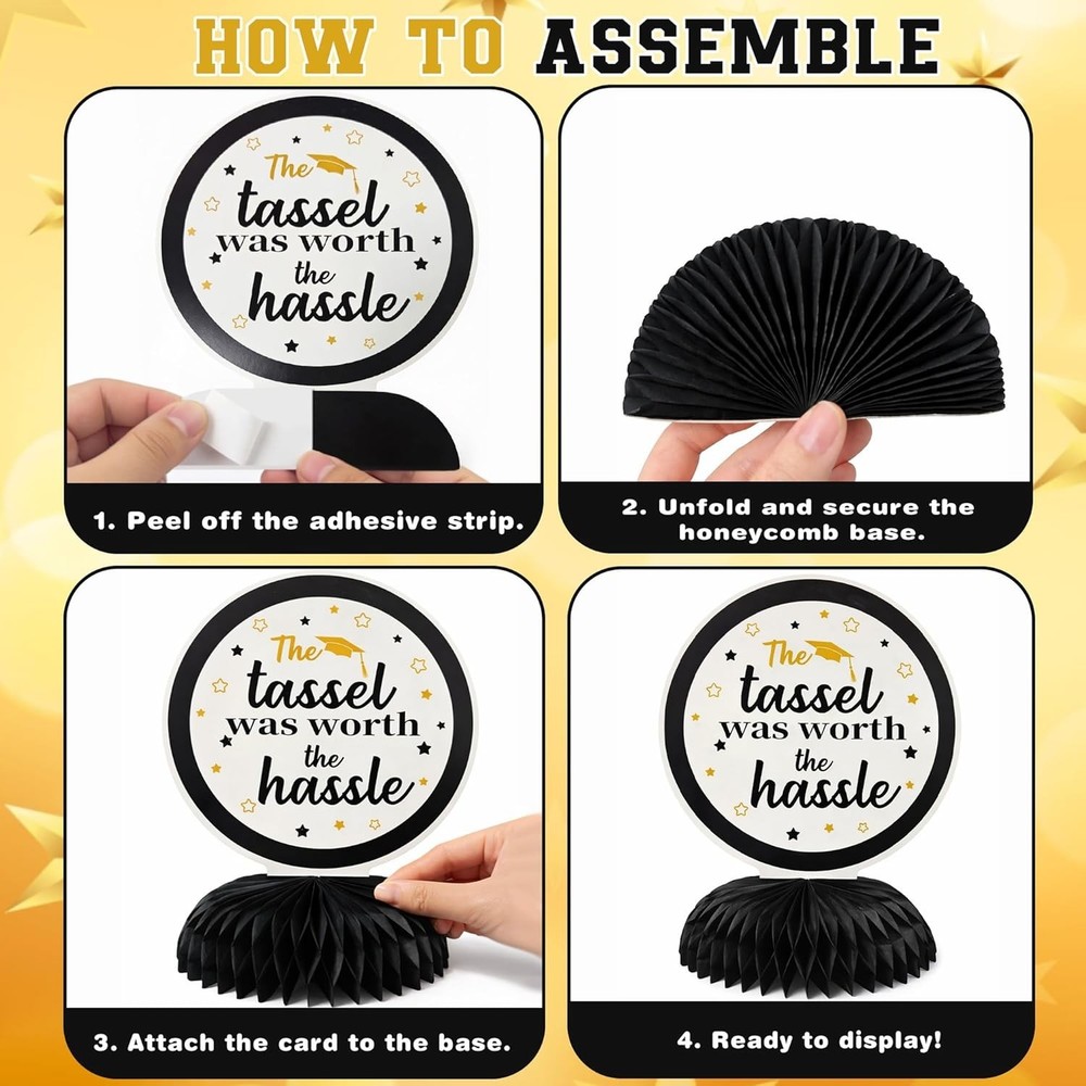 Graduation Decorations 2026 - Black Gold Graduation Honeycomb for Table Cente...