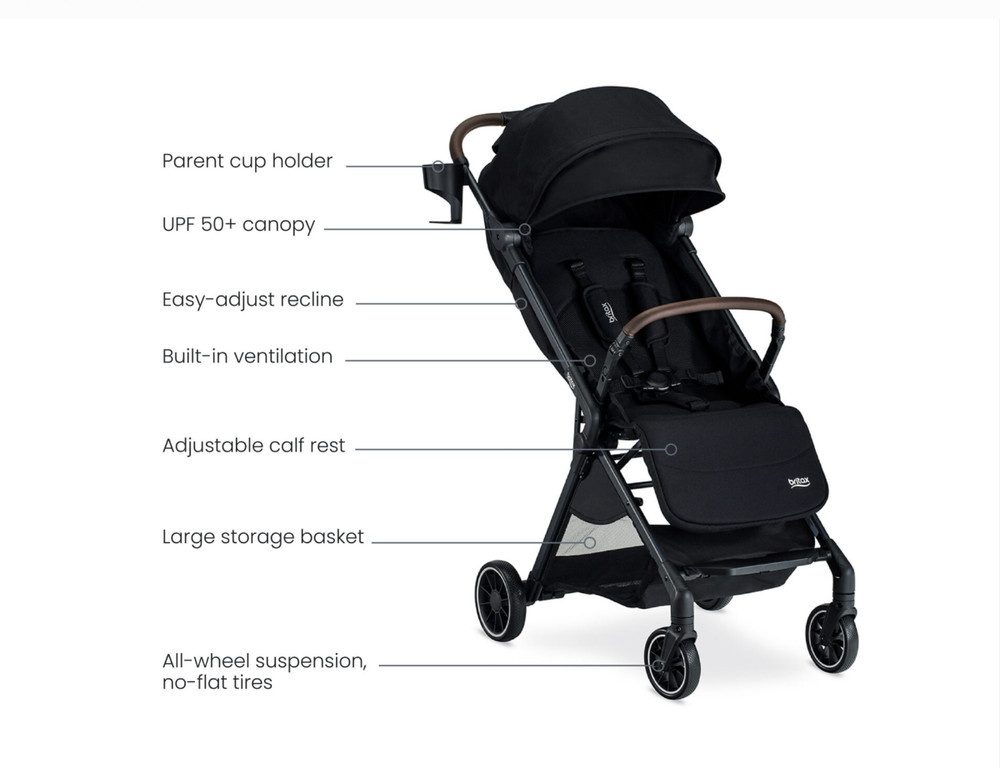 New Britax Juniper Compact Stroller FastPack RapidFold Cup Holder Raven Black