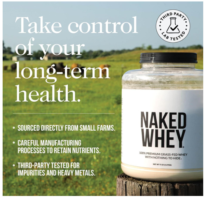 Naked Whey Isolate Protein Unflavored 30g 28Sv Zero Carb Grass Fed