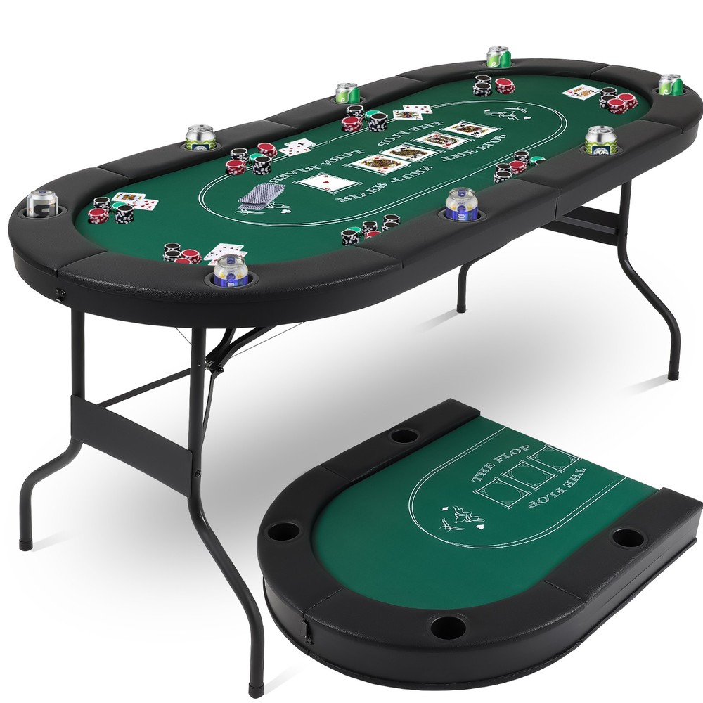 72 Inch Poker Table Foldable, 8 Player Folding Poker Table, Texas Poker Table