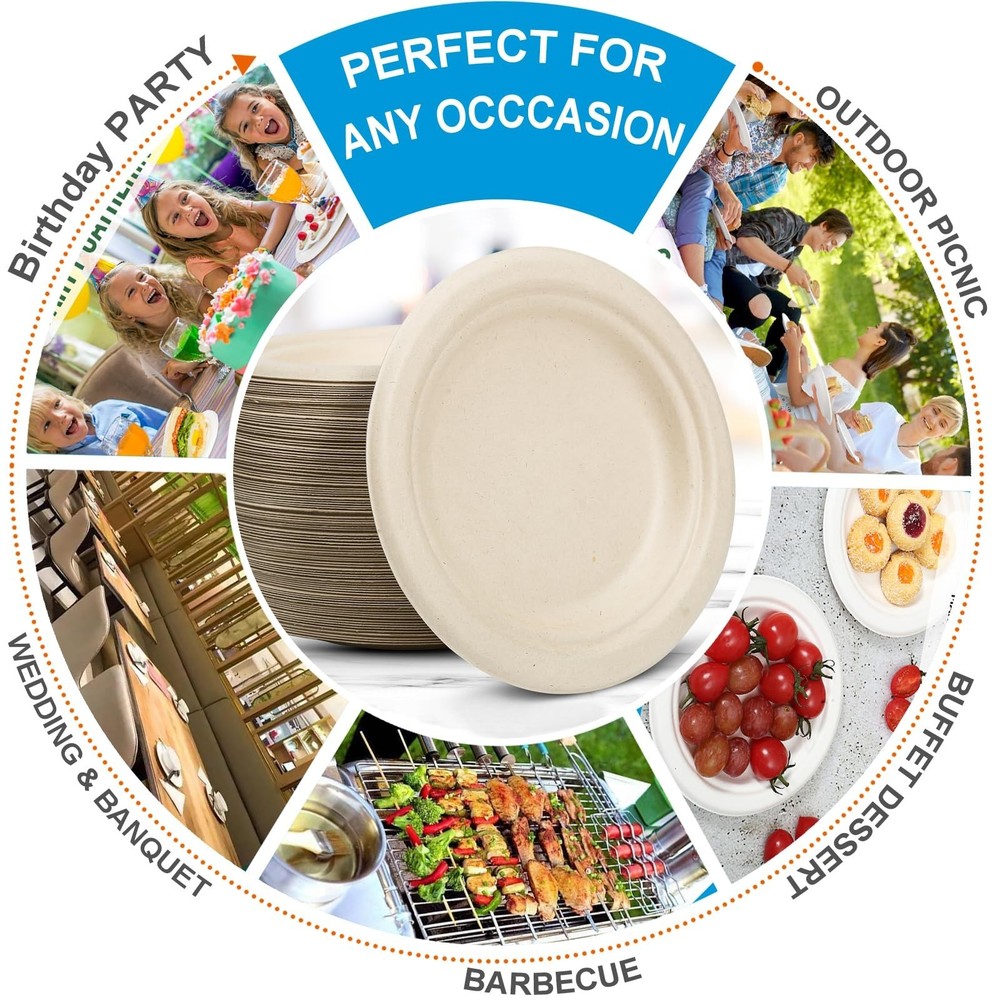 6 Inch Small Paper Plates Disposable - Biodegradable Compostable Appetizer Pl...