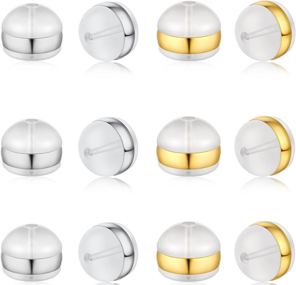 12Pcs Soft Silicone Earring Backs for Studs Silver&Gold Belt Rubber Earring Back