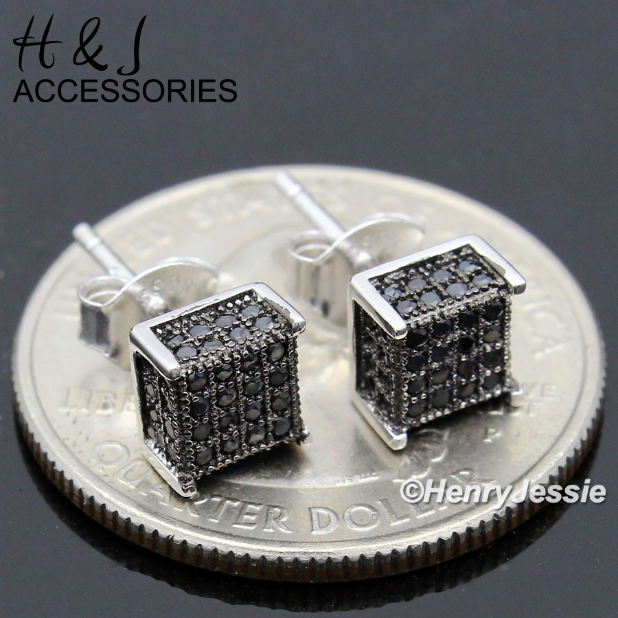MEN 925 STERLING SILVER 6MM ICY BLING CZ PUSH BACK SILVER STUD EARRING*AEB169