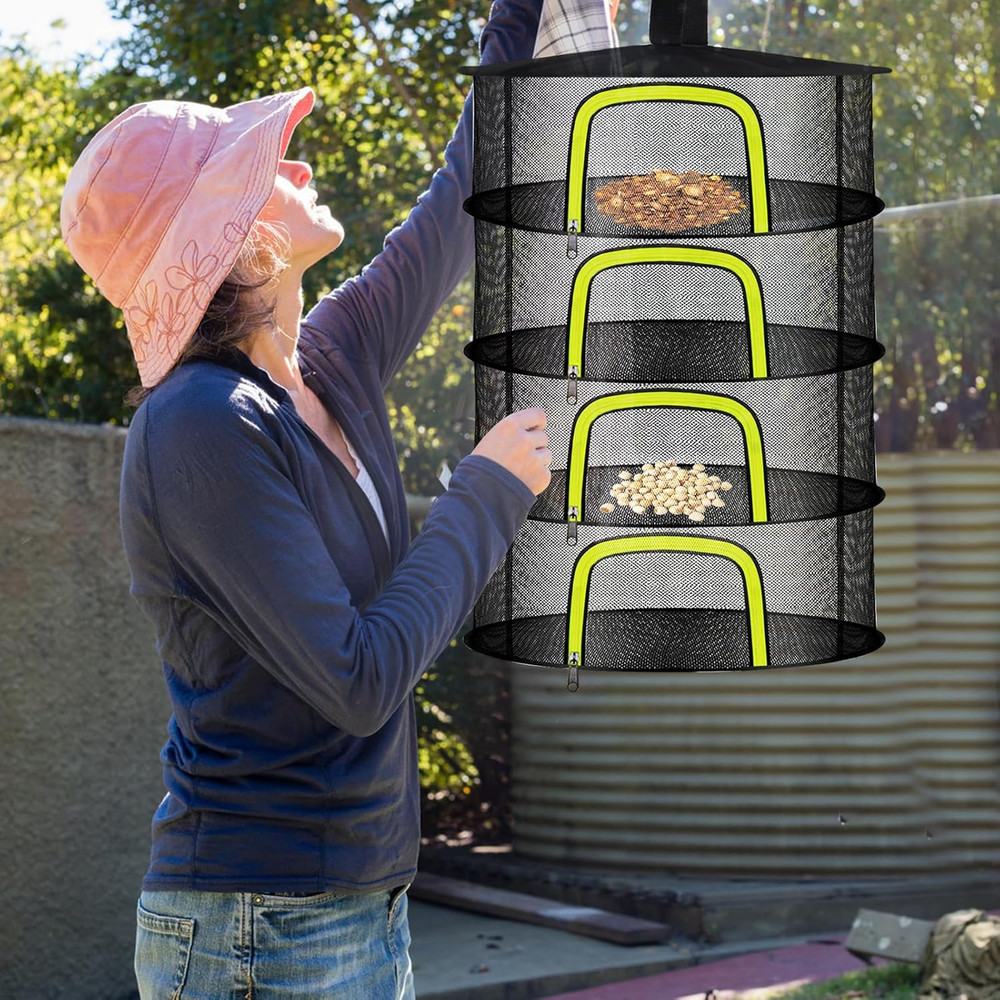 4 Layer Herb Drying Rack, Hanging Mesh Net, Foldable Plant Drying Rack with U-Sh