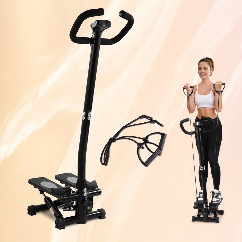 BalanceFrom Mini Stepper w/ Resistance Bands, 300 lb Capacity, Black/Silver