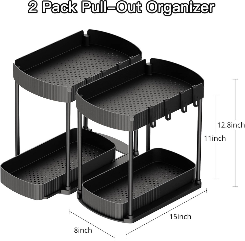 2 PACK Pull-Out Under Sink Organizer Black