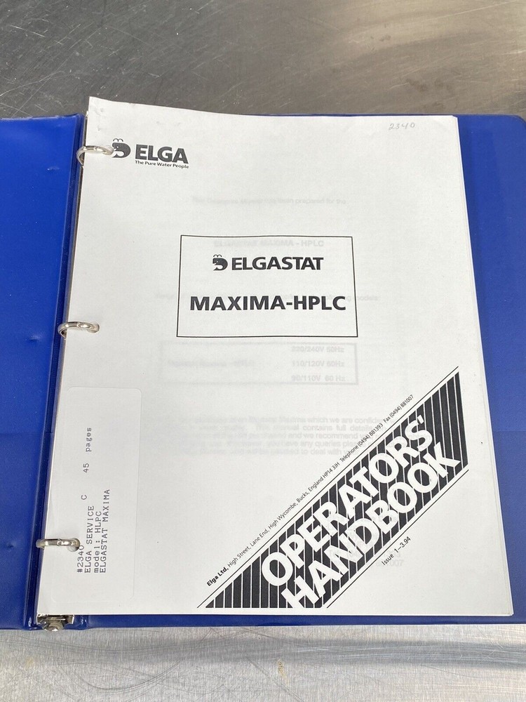 ELGA Elgastat Maxima Hplc - Manual / Users Guide / Instructions Book