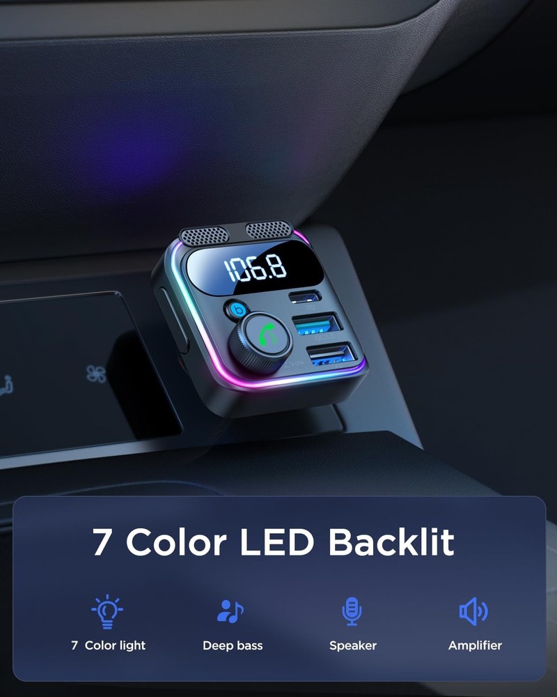 Bluetooth 5.4 Car Adapter FM Transmitter 81W Bluetooth Cigarette Lighter Adap...