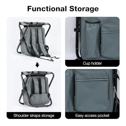 Lightweight Folding Backpack Stool with Cooler for Hunting, Detachable Gray
