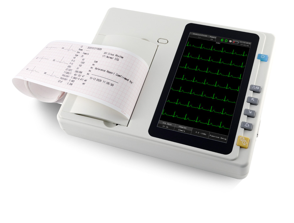 7-inch touchscreen ECG machine, 3-channel, 12-lead, with PC software