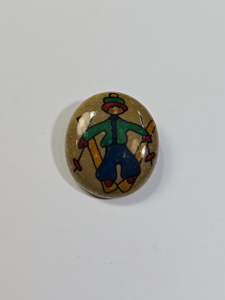 Skier Lapel Pin Hand Painted