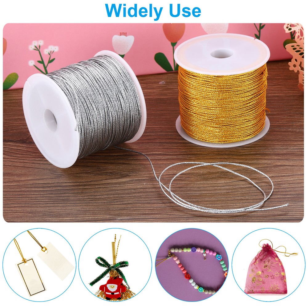 Total 300yard Metallic Cord, 5Rolls 0.4mm Dia Ornament String Thread,Gold