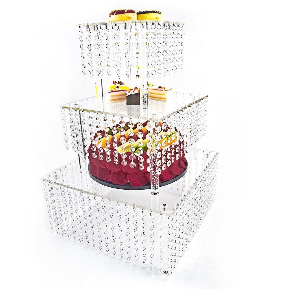 3 Tier Cake Stands Square Crystal Beaded Cupcake Tower Separable Dessert Display