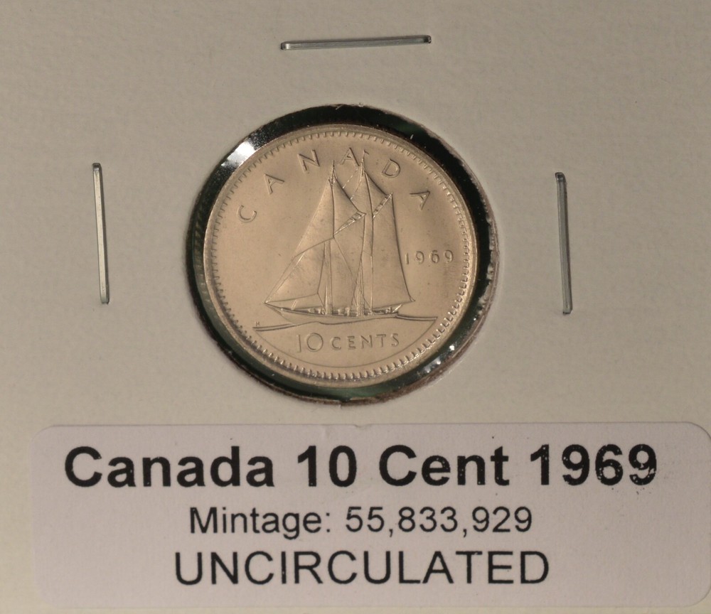 1969 Canada Dime - UNCIRCULATED - from original mint roll - ten cent