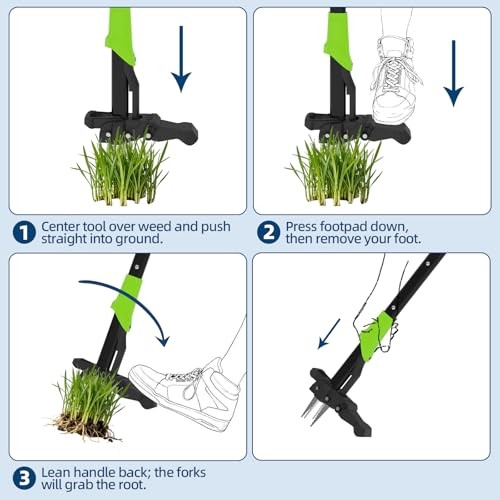 40" Long Handle Stand Up Weed Puller - 4-Claw with Ejector 40 In Green