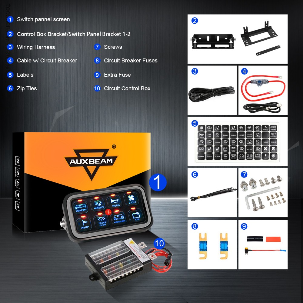 AUXBEAM Blue BB80 8 Gang on-off Switch Panel Automatic Dimmable System For Ford