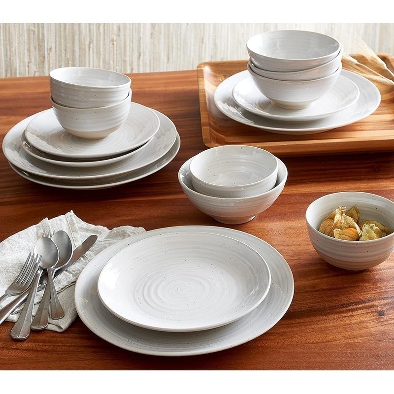 Complete Stoneware Dinnerware Set Family Meals & Entertaining Kitchen Essentials