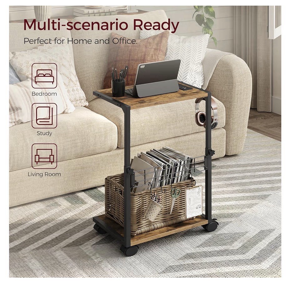 Height Adjustable Computer Tower Stand with USB Charging Port & Locking Wheels -